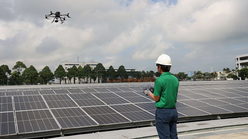 Photo of Sembcorp's drone technology for solar panel inspection